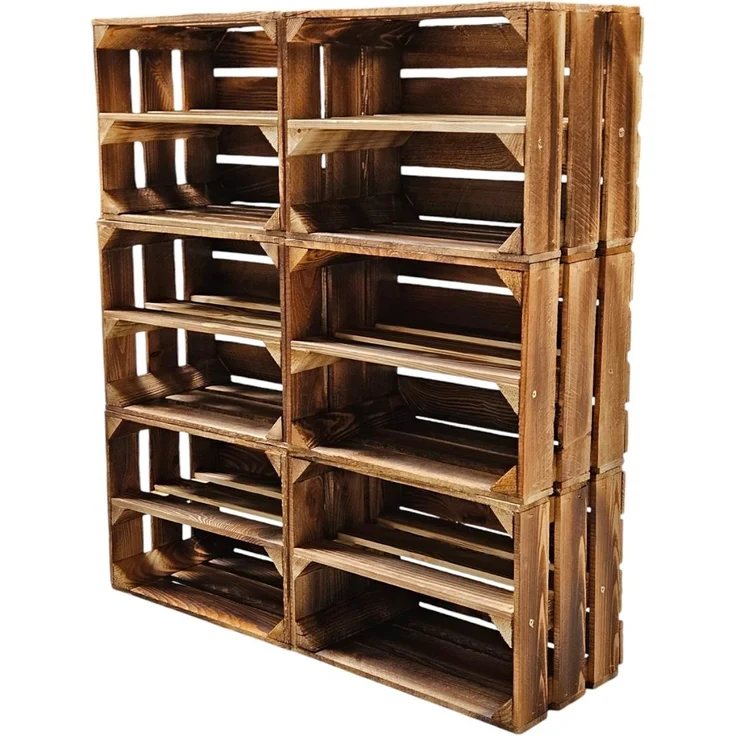 6er Set Holzkisten Weinkisten Obstkiste Klein Geflammt Regal aus Holz 40x30x25cm – Bild 2