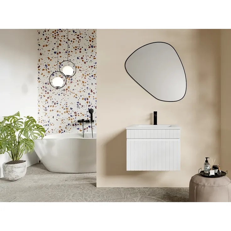 Vente-unique - SATARA Waschbeckenmöbel Holz, Platte Weiß - B 46 cm x H 46 cm x L 60 cm