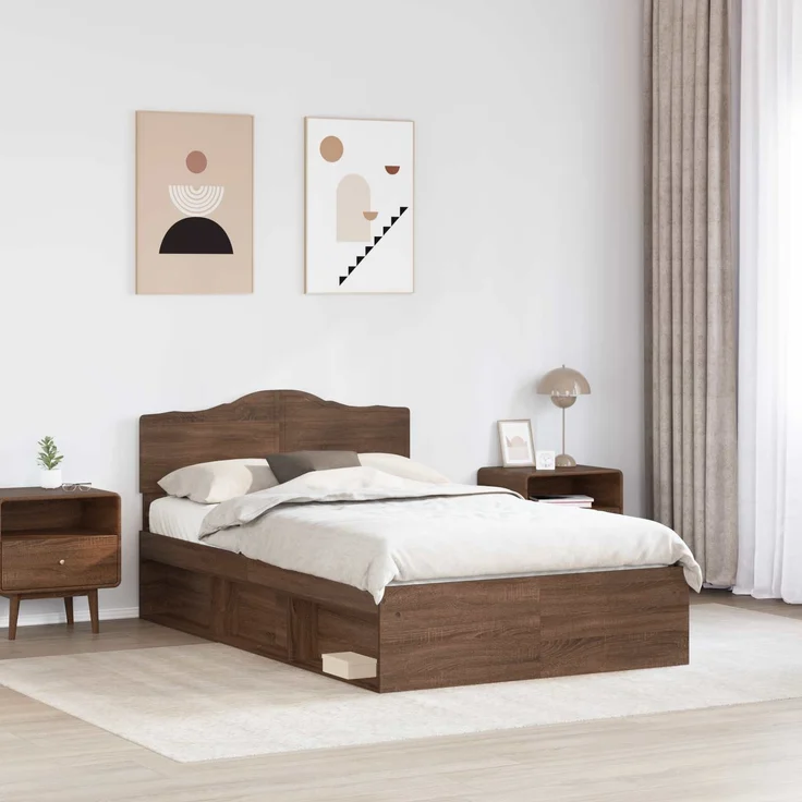 vidaXL Bettrahmen Braun Eichen-Optik 120 x 200 cm Massives Kiefernholz 3412922 – Bild 2