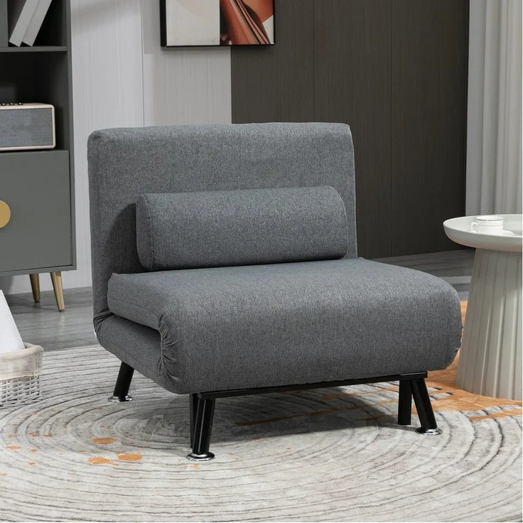 HOMCOM Sessel Schlafsofa, Klappmatratze, Bett, Gästebett (Klappbett, 1-St, Schlafsessel), für Wohnzimmer, Dunkelgrau – Bild 5