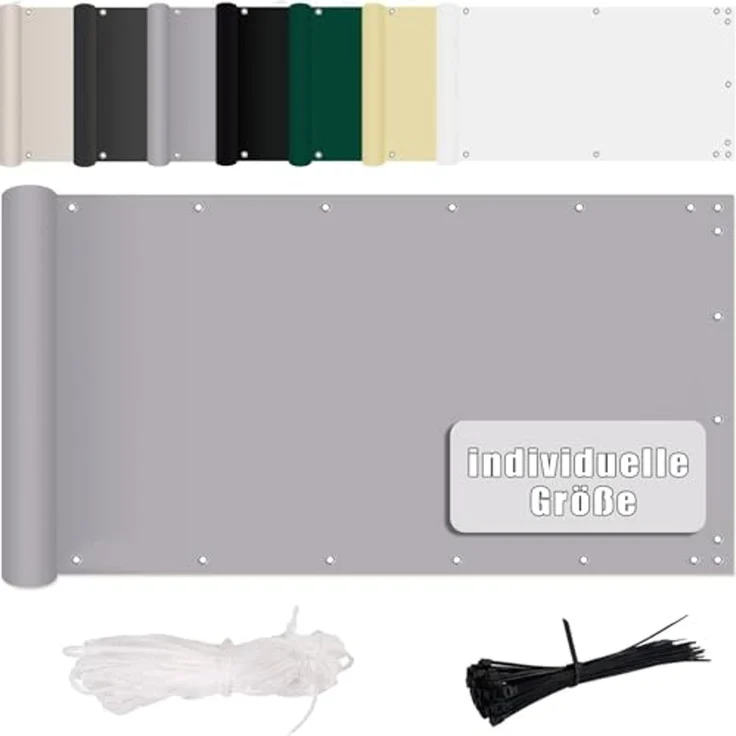 MENGH Balkon Sichtschutz Ohne Bohren Wind-und UV-Schutz, 160g/m², Mit Montagezubehör, 100% Polyester, für Balkon geländer,Terrasse & Garten - Hellgrau 50x1250 cm – Bild 1