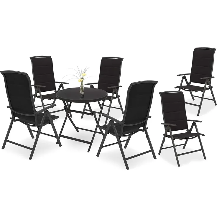 BRUBAKER Garten 3-teilige Sitzgruppe Milano - Glastisch 70 cm mit Hochlehner Stuhl - Aluminium