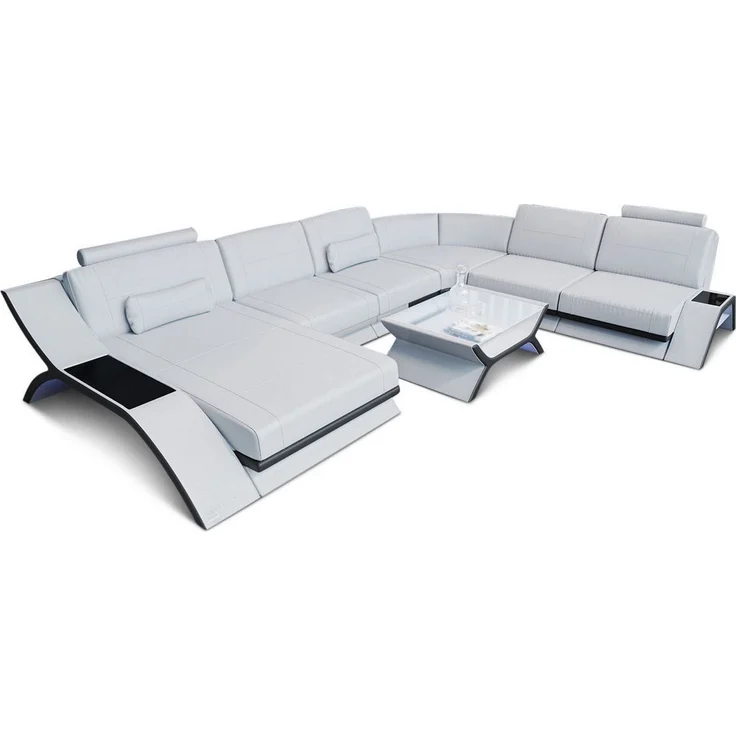 Sofa Dreams - XXL Wohnlandschaft Calabria – Leder Luxus - Büffelleder - weiß-schwarz - Links – Bild 1