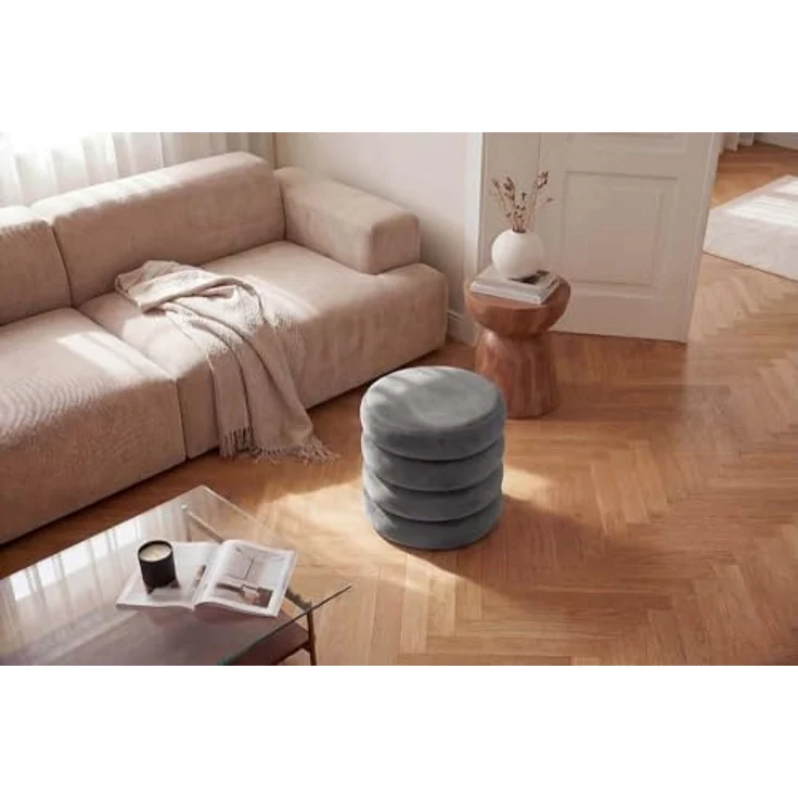 riess-ambiente Polsterhocker VOGUE 50cm champagner grau - Samt, Stauraum, gepolstert, rund, retro (Einzelartikel, 1 St), Eleganter Sitzhocker- ideal für Ankleide, Flur, Wohnzimmer & Garderobe – Bild 9
