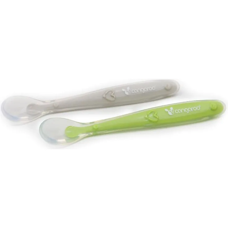Cangaroo Babylöffel 2er Set TC5010 Silikon, langer Griff, flache Löffelschale grün
