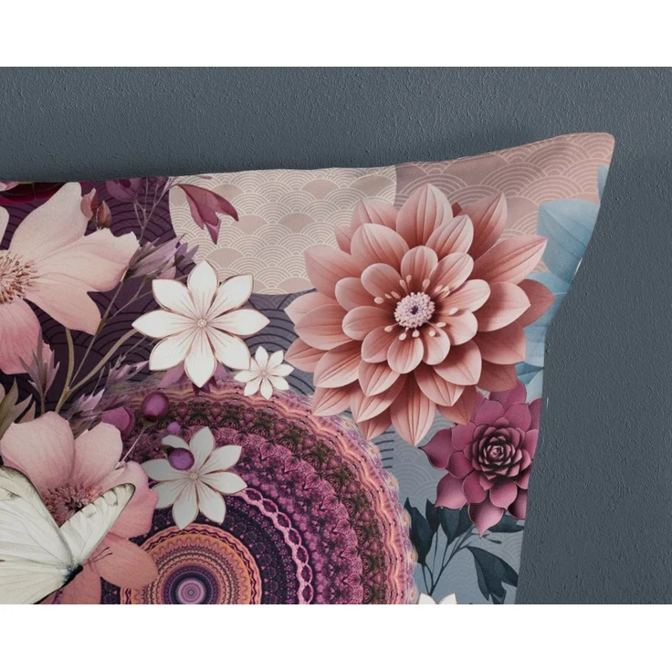 hip Satin Bettwäsche 135x200 Asher Mandala Blüten Schmetterling aubergine blau 33138 – Bild 3