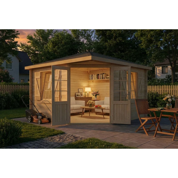 Alpholz 5-Eck Gartenhaus Monica Royal Gartenhaus aus Holz Holzhaus mit 40 mm Wandstärke Blockbohlenhaus mit Montagematerial – Bild 3