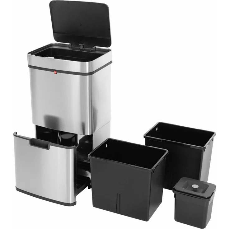 Hailo Mülltrennsystem mit Sensor Öko Vario XL, Tret-Mülleimer, Abfalltrenner, Abfalleimer, Edelstahl, 25 + 25 + 4 L, 0656-001 – Bild 3
