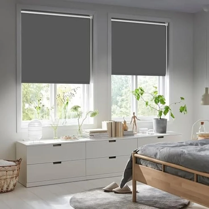 Verdunklungsrollo ohne Bohren Rollos für Fenster B85 x H170 cm (Stoffbreite 80cm) Dunkelgrau Thermo Rollo Klemmfix Verdunkelungsrollo Seitenzugrollo Sicht-und Sonnenschutz Wandmontage – Bild 6