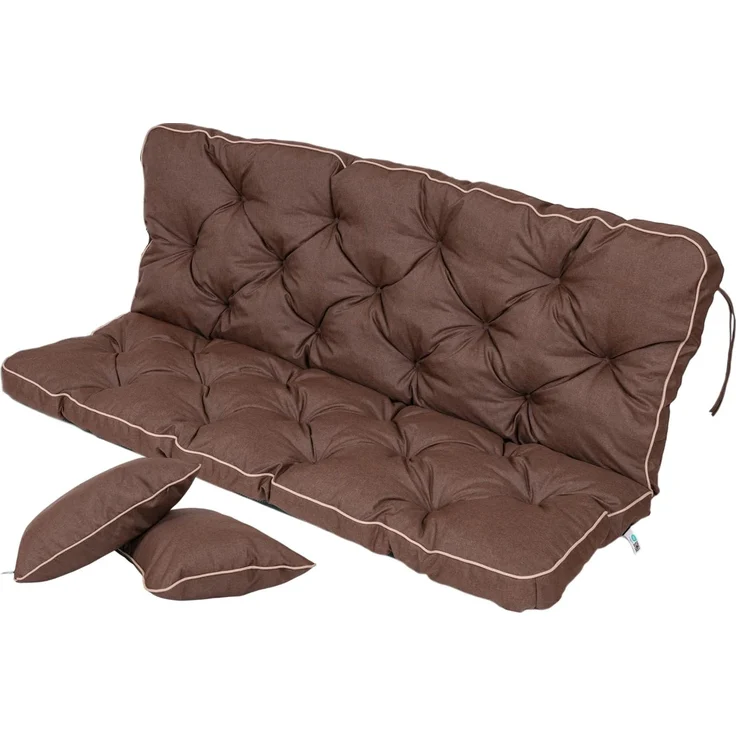 TexDeko® Bankauflage mit Rückenlehne für Hollywoodschaukel 170 x 50 x 56 cm Gartenschaukelkissen gemütliche Sitzauflage Gartenbankauflage Polsterauflage wasserabweisend UV-beständig (Braun)