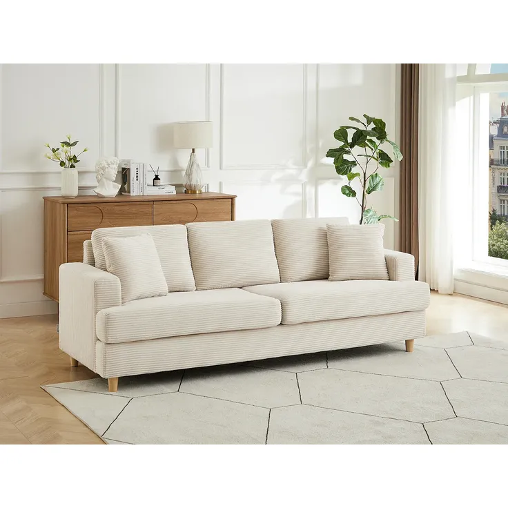 Vente-unique - YOCABA Sofa Samt Beige - B 79 cm x H 86 cm x L 216 cm