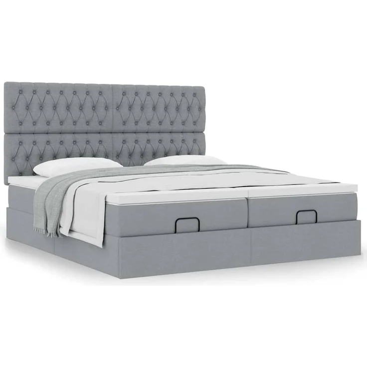 vidaXL Ottoman-Bett mit Matratzen Hellgrau 180x200 cm Stoff 3313713 – Bild 12