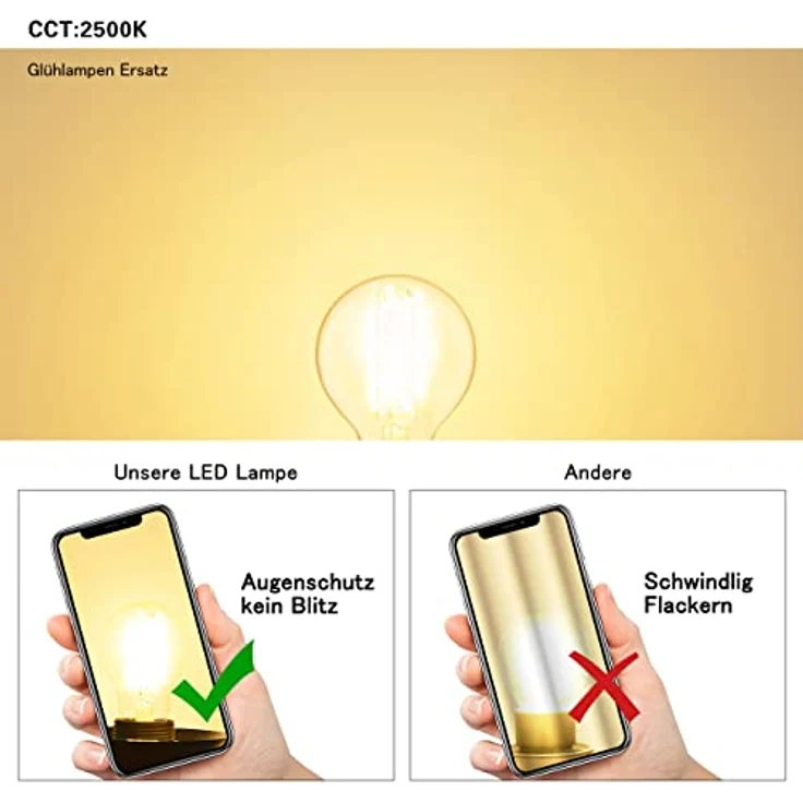 LVWIT Edison Vintage Glühbirne E27, Retro LED Filament G45, 4W warmweiß 2400K, 410LM, nicht dimmbar, 6 Stück – Bild 4