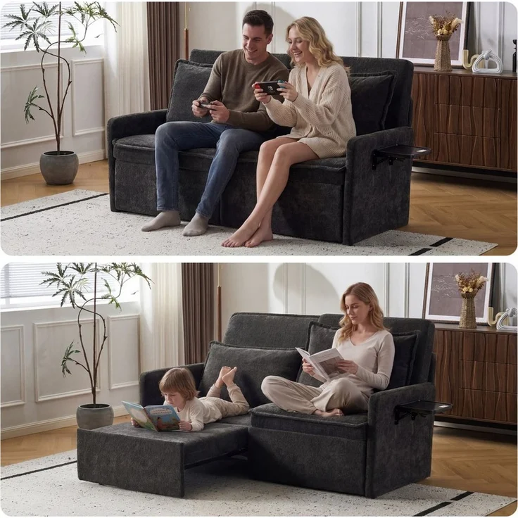 Sinaopus Sofa Sofa mit Schlaffunktion aus Chenille – Sofas Wohnzimmer mit USB, Weich gepolstertes Chenille-Funktionssofa mit Relaxfunktion – Bild 3