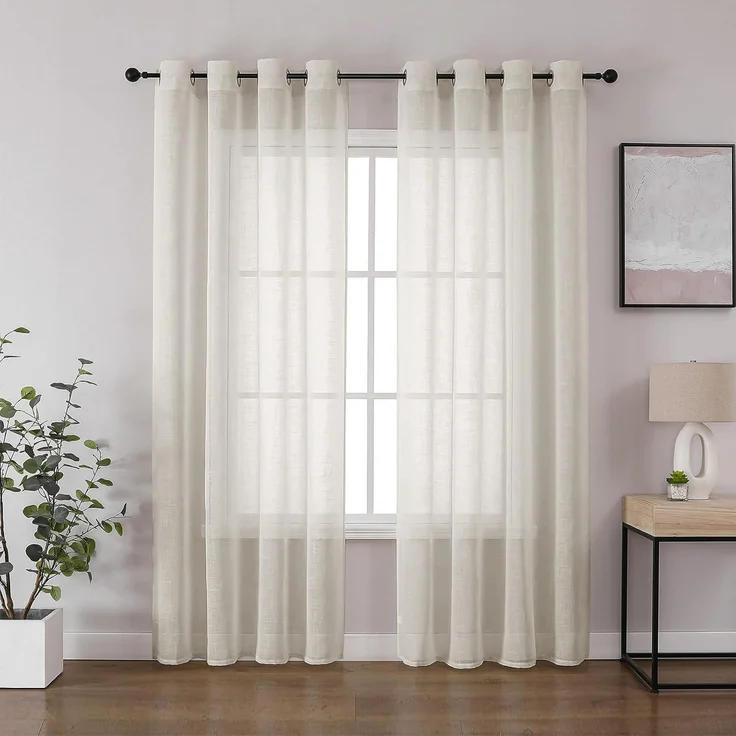 CUCRAF Leinen Voile Vorhänge mit Ösen Gardine für Schlafzimmer Wohnzimmer, Leinenfarbe, H260 x B140cm 2er Set – Bild 1