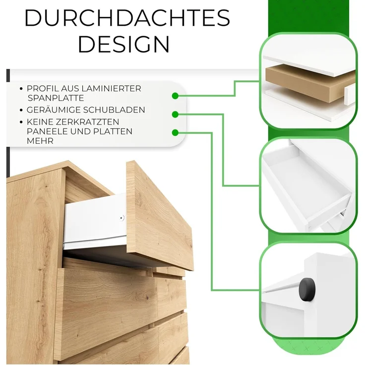ibonto KOMMODE HANDWERKLICHE EICHE 40x138x97cm (H 97 x T 40 x B 138 cm) – Bild 4