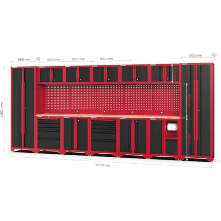 Feistos Werkstatteinrichtung "Juno 12", schwarz/rot, 462 x 46 x 198 cm (B x T x H),2 Hochschränke – Bild 3