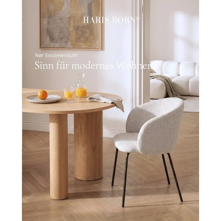 Haris Børn Esszimmerstuhl mit Armlehnen NØR - Hochwertige Polsterstühle für Esszimmer (Set, 6 St), Hellgrau - Premium Esszimmer Stühle & Wohnzimmer Stühle – Bild 4