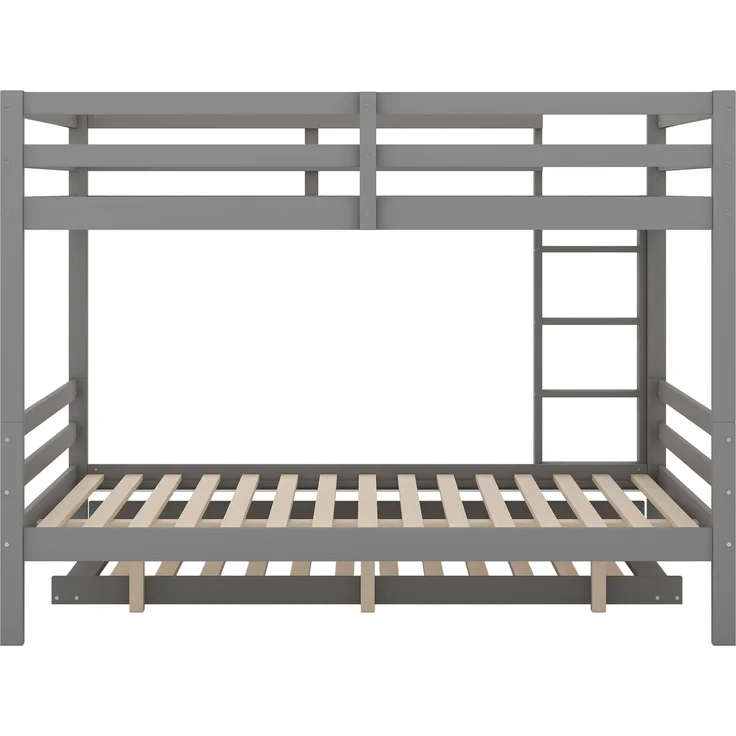 Etagenbett 140x200 mit Ausziehbett, Kiefernholz, Kinderbett Doppelstockbett mit Treppe, platzsparendes Hochbett Gästebett – Bild 9