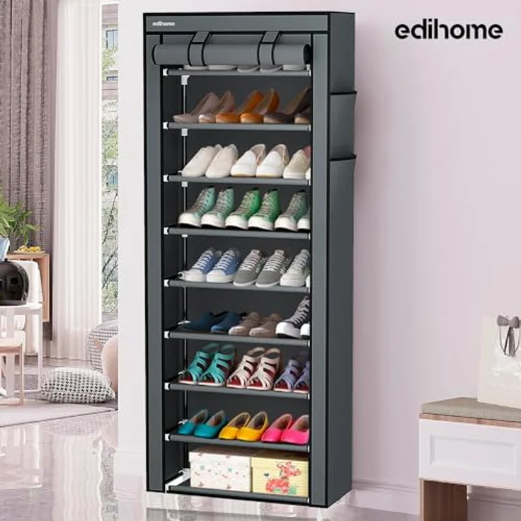 Edihome, Schuhregal, Stoff mit 10 Ebenen, (58 x 28 x 162 cm), Schuhaufbewahrung, mit staubdichtem Überzug, Schuhschrank, Sportschuhe, Schuh-Organizer, für High Heels (Gra) – Bild 6