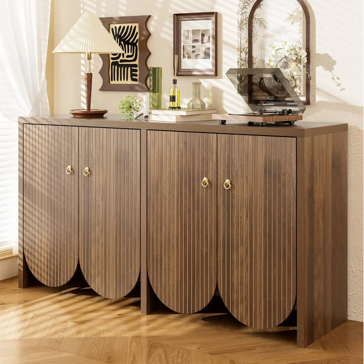 DESVIAE Sideboard mit 4 Türen und verstellbaren Einlegeböden 147x80x40 cm MDF Walnuss – Bild 3