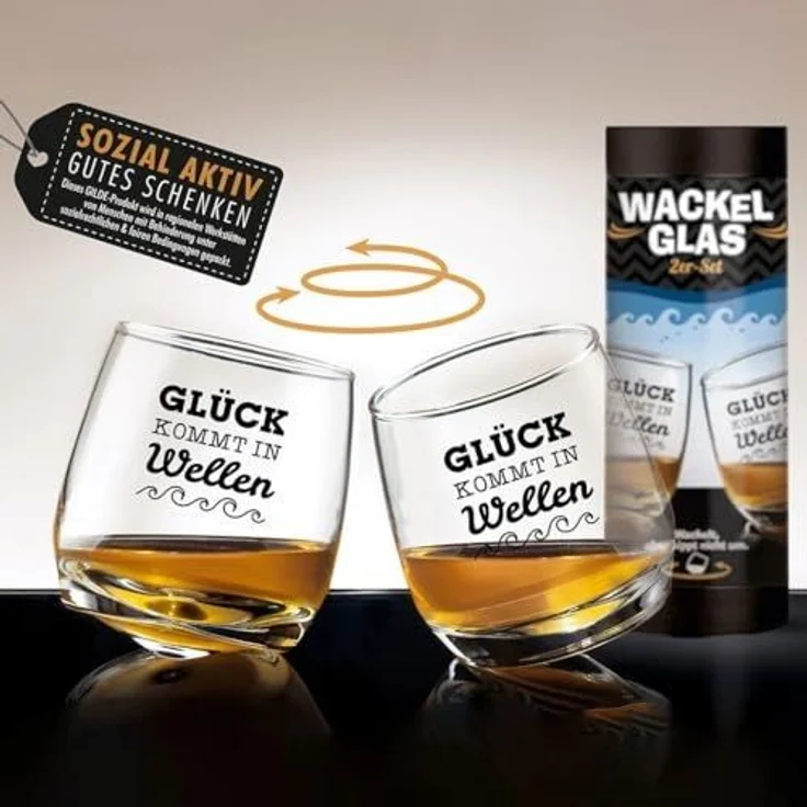 GILDE Schnapsglas Glas Wackelglas "Glück" 2er-Set, Glas – Bild 2