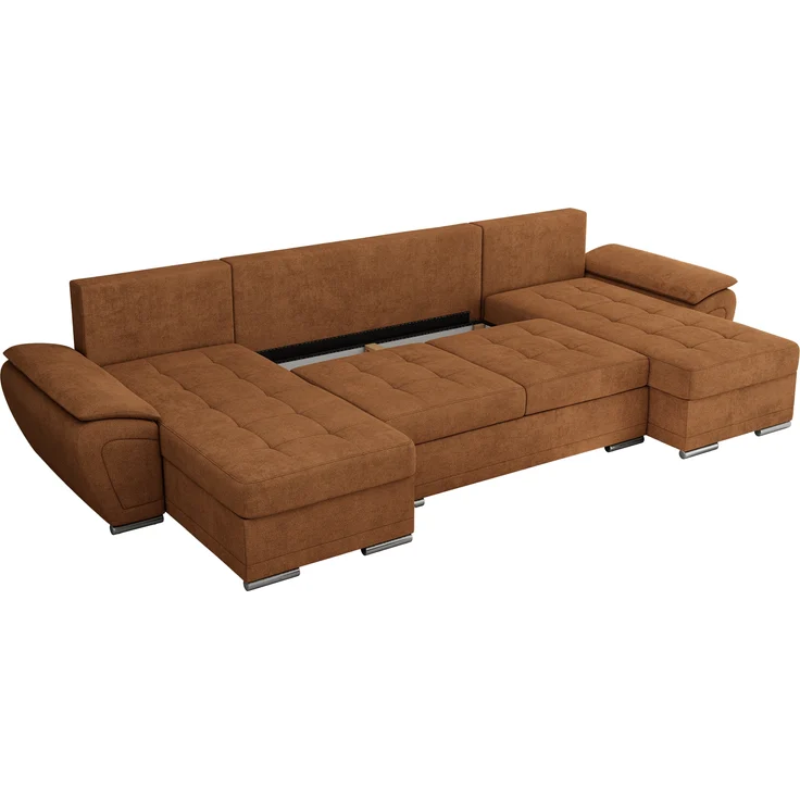 U-förmiges Ecksofa mit Schlaffunktion, genähter Sitz, zwei Armlehnen und losen Kissen - UMBRIA U - Orange Stoff – Bild 6