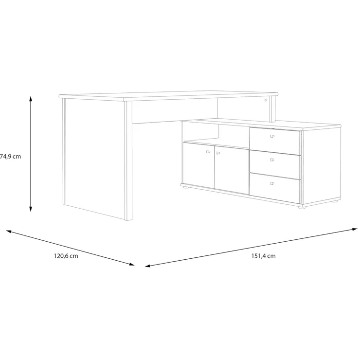 Forte Schreibtisch TEMPRA 2 - Büro in Weiß (120)-Grey (A11) – Bild 2