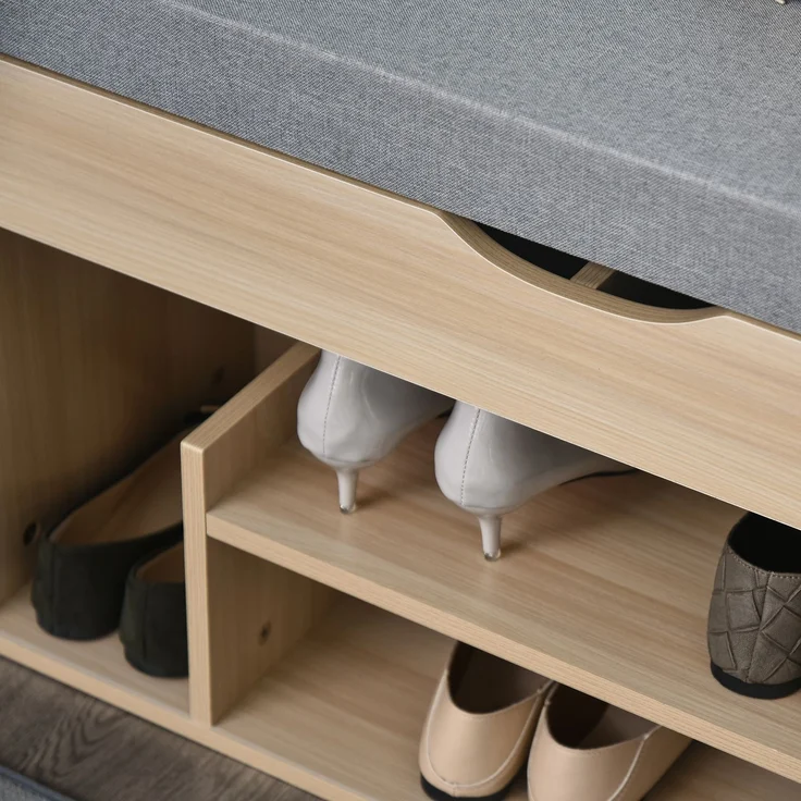 Schuhschrank, Schuhbank mit 2 Ebenen, Stauraum, Nische + integrierter Stauraum mit Kissen in Beige-Grau – Bild 10