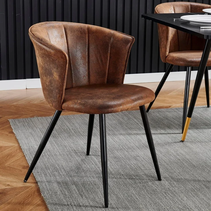 MEUBLE COSY Esszimmerstühle 6er Set Küchenstuhl Skandinavisch Polsterstuhl mit Armlehne Sessel aus Samt Metallbeine, Braun, 55 x 58 x 75. 5cm – Bild 5