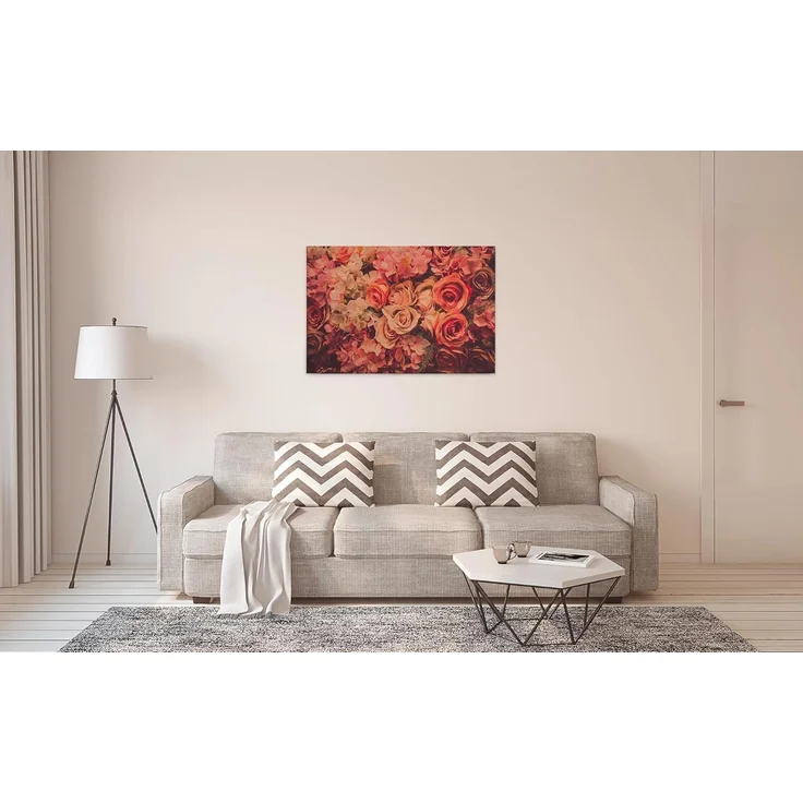 Rosen Leinwandbild Rot Orange 90x60 DD120258 Floral Wandbild Rot Wohnzimmer – Bild 4