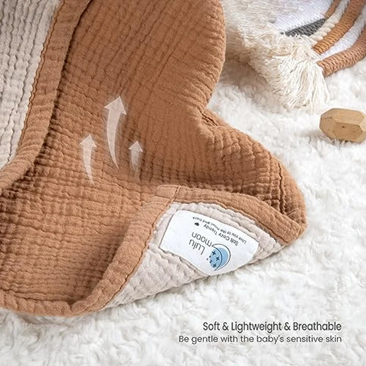Lulu moon Musselin-Babydecke – Baumwoll-Steppdecken für Kleinkinder – wendbare Kinderbettdecke für Babys Jungen und Mädchen, 120x120 cm(Karamellfarben) – Bild 5