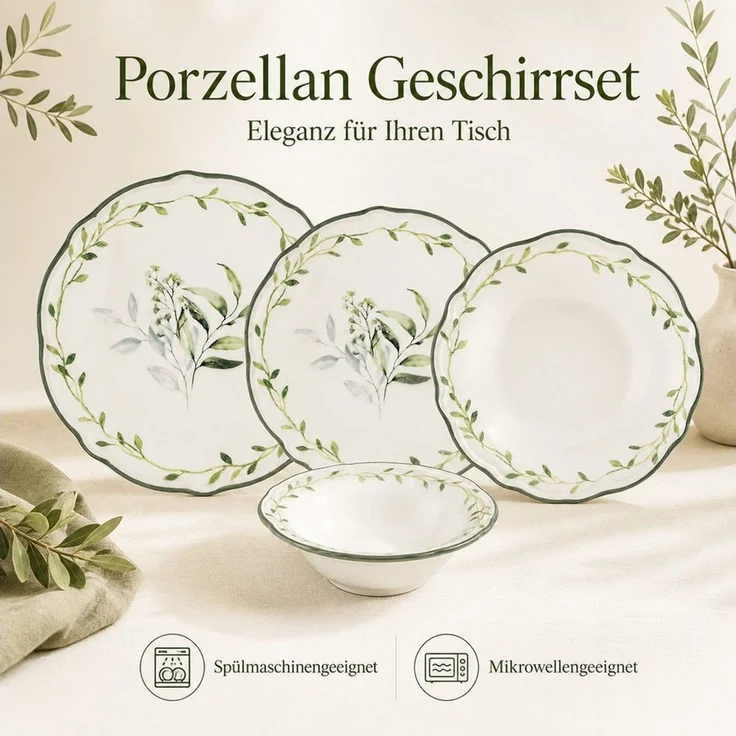 Hermia Concept Geschirr-Set Olivessa (24-tlg), 6 Personen, Porzellan, Tafelservice, 24 Teile, für 6 Personen – Bild 1
