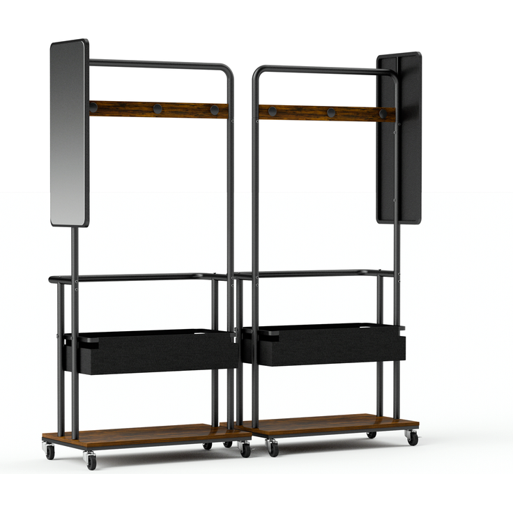 Garderobenständer 70x40x170 cm mit Spiegel, Stofftasche und Rollen – Bild 6