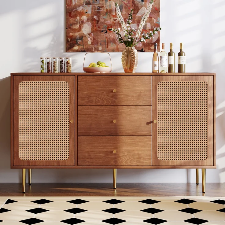 Vintage Kommode mit 3 Schubladen und verstellbarem Fachboden, Nussbaum Holzoptik, Stauraum Schrank – Bild 3