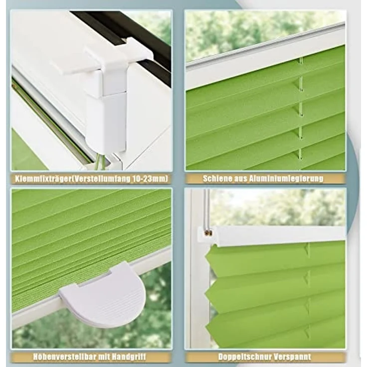 Plisseerollo ohne Bohren Klemmfix 75x130 cm(BxH) Grün Jalousie Sonnenschutz Easyfix Faltrollo Lichtdurchlässig Rollo für Fenster & Tür – Bild 6