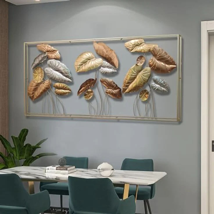 3D Wandbild "Blätter" aus Metall in gold / silber / bronze, 135x69 cm, Wanddeko, Wandschmuck – Bild 5