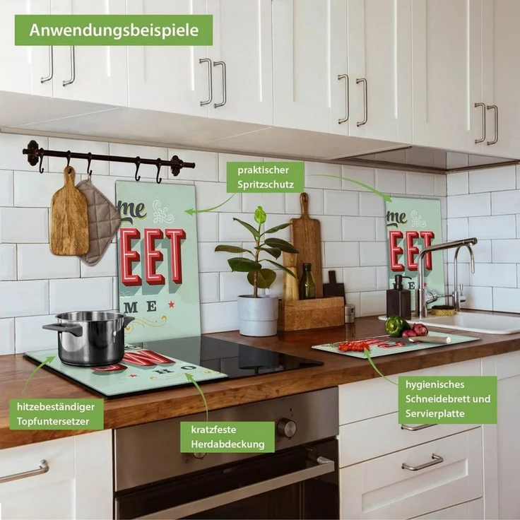 banjado Herd-Abdeckplatte zweiteilig aus Glas mit Motiv Home Sweet Home, (gehärtet, 2 tlg, inkl. selbstklebende Gummifüßchen) – Bild 3
