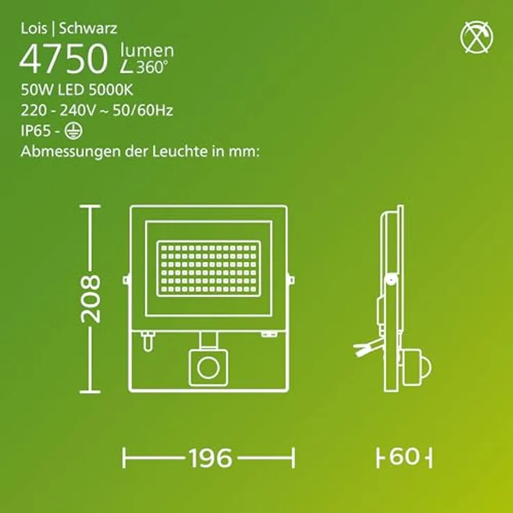 Philips Lois Flutlichtstrahler für den Außenbereich, inkl. Bewegungssensor, 50 Watt, 5000K Tageslicht, Schwarz – Bild 3