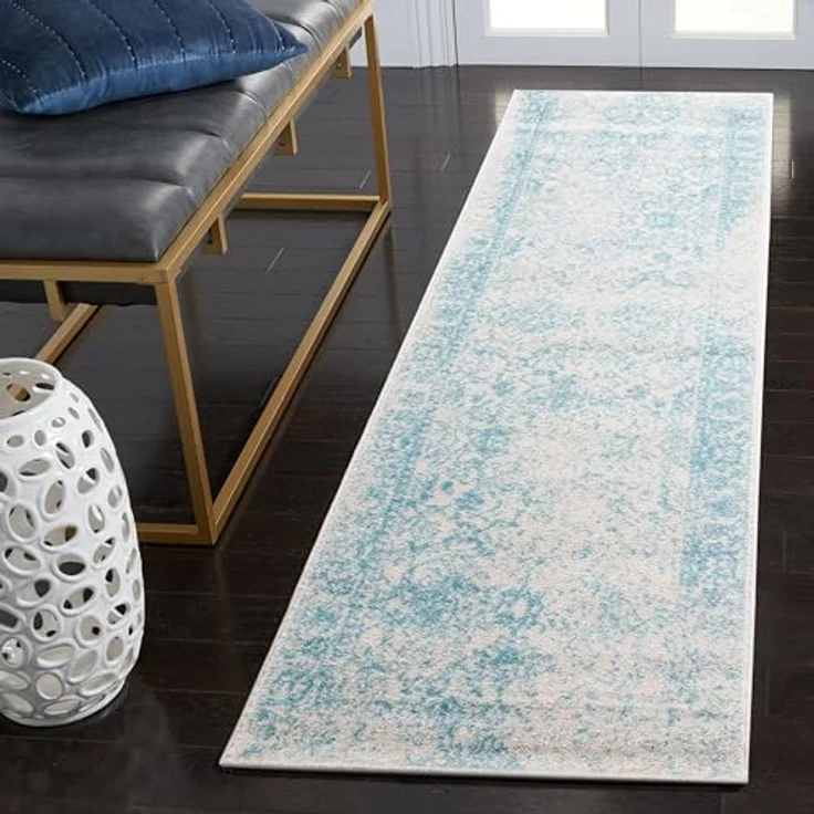 Safavieh Läufer 76x244 cm - Adirondack Collection - Transitional Design, Elfenbein & Hellblau, Pflegeleichte Synthetikmischung, Ideal für Wohnzimmer, Schlafzimmer, Büro | 1 cm Flor, Teppich für den Innenbereich, Polypropylen-Fasern, Öko-Tex-zertifizi... – Bild 8