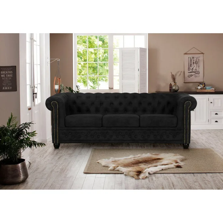 Home affaire Chesterfield-Sofa Rysum, Chesterfield-Optik, in 2 Bezugsqualitäten, 2 Ausf. schnell lieferbar