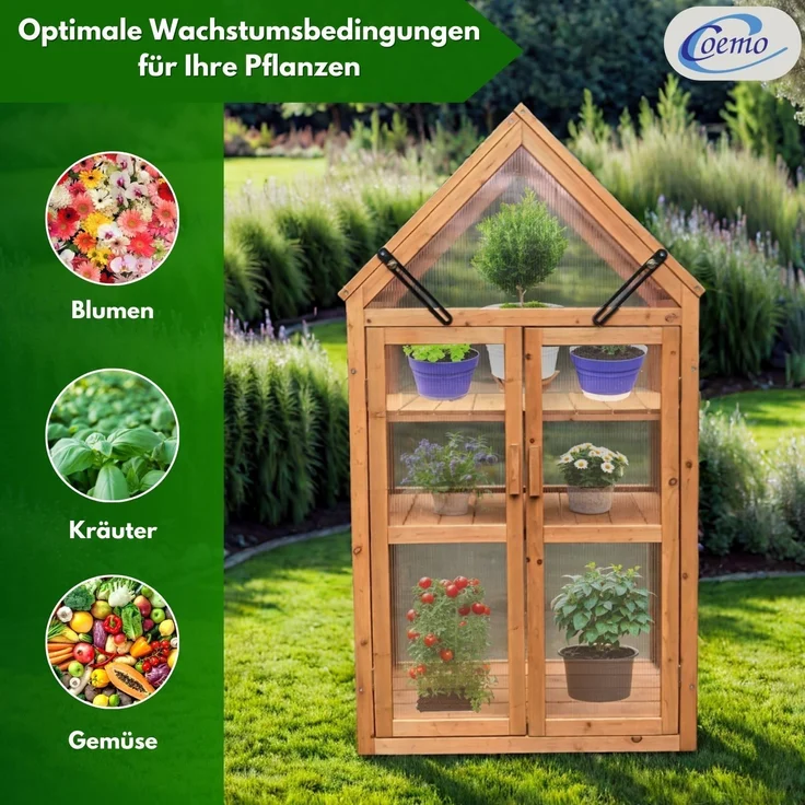 Coemo 'Jan' Gewächshaus mit aufklappbaren Türen und Dach, 65 x 40 x 120 cm – Bild 7