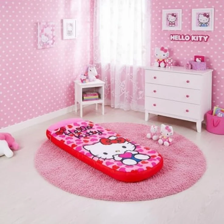 Character World Hello Kitty ReadyBed Kinder Aufblasbares Luftbett und Schlafsack mit Pumpe | Mädchen Reisematratze für Übernachtungen und Camping oder Zuhause – Bild 2