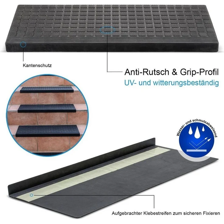 BigDean Stufenmatte 5x Gummi 65x25cm Treppenstufen Außen Antirutschmatten, eckig, Höhe: 30 mm, Rutschfest, Grip-Profil, Selbsklebend, Abriebfest – Bild 2