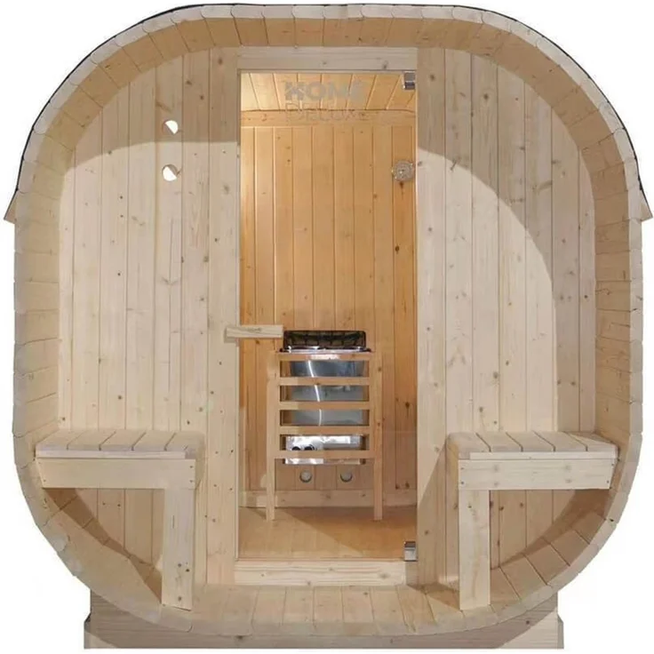 XXL Luxus Outdoor Fasssauna 194x220 cm SET Sauna inkl. 8 KW Saunaofen 4 Pers. – Bild 2
