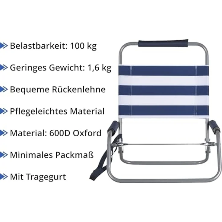 Stagecaptain Klappstuhl Strandstuhl klappbar leicht mit Schultergurt und Rückenlehne (1 St), Niedrige Sitzhöhe - alles griffbereit am Boden – Bild 5