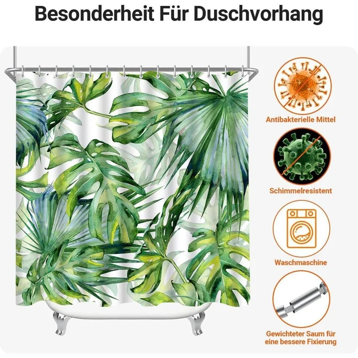 Duschvorhang 150x200cm Grün Blätter Wasserdicht Polyester Badezimmer – Bild 7