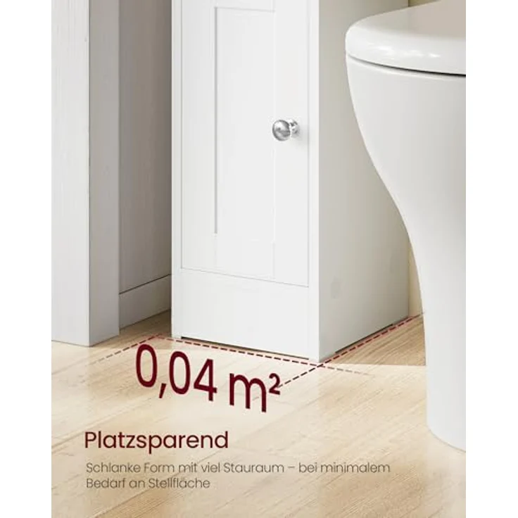 VASAGLE Siren Kollektion - Badezimmerschrank schmal, Badschrank, Eckschrank, verstellbare Ablagen, Hochschrank Bad, Türen nach Links oder rechts öffnend, Landhausstil, wolkenweiß BBK312WB02 – Bild 8