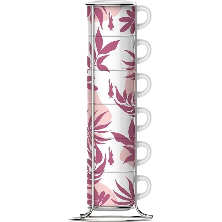 Bialetti Set 6 stapelbare Tassen Primavera rosa mit Metallgestell