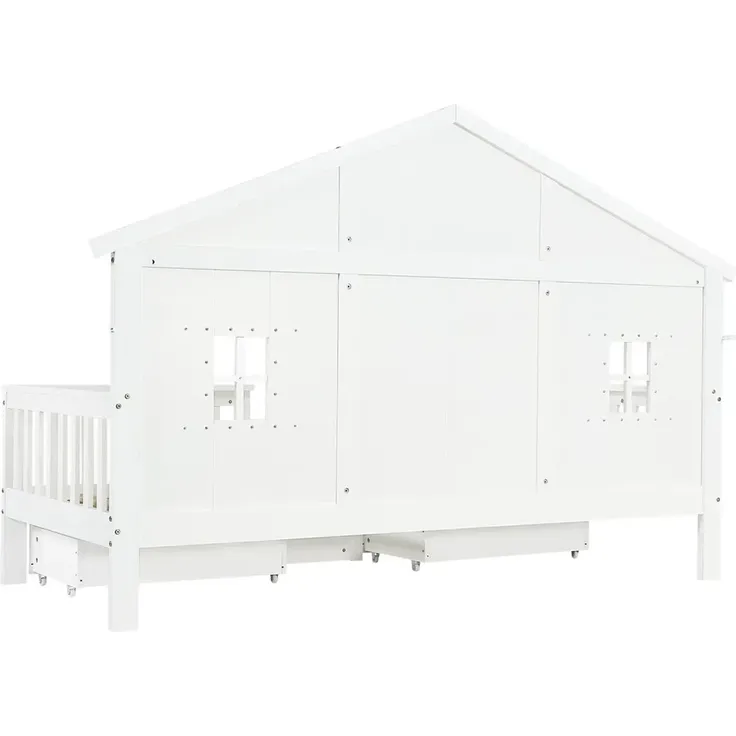 Kinderbett mit Schubladen, Lattenrost und Zaun, 90x200cm, Rausfallschutz, Stauraumbett, Jugendbett, Holzbett, Hausbett, Kiefer – Bild 9